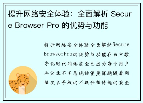 提升网络安全体验：全面解析 Secure Browser Pro 的优势与功能